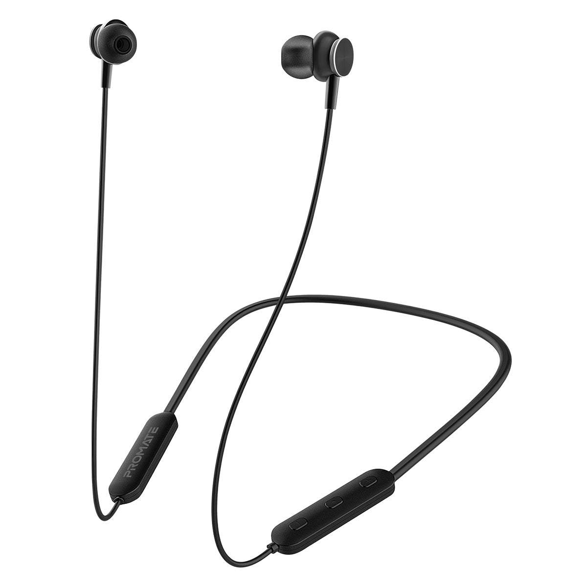 Promate - Wireless Earphones, Dynamic Neckband Bluetooth v5.0 Magnetic Closure Secure Fit Headphones with Built-In Hi-Res Mic, In-Line Multifunctional Control and Long Playtime for Smartphones, Running, Tablet, iPod, Bali Black