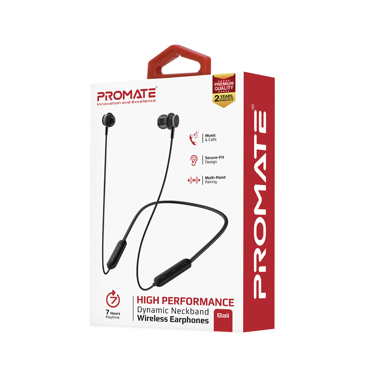 Promate - Wireless Earphones, Dynamic Neckband Bluetooth v5.0 Magnetic Closure Secure Fit Headphones with Built-In Hi-Res Mic, In-Line Multifunctional Control and Long Playtime for Smartphones, Running, Tablet, iPod, Bali Black