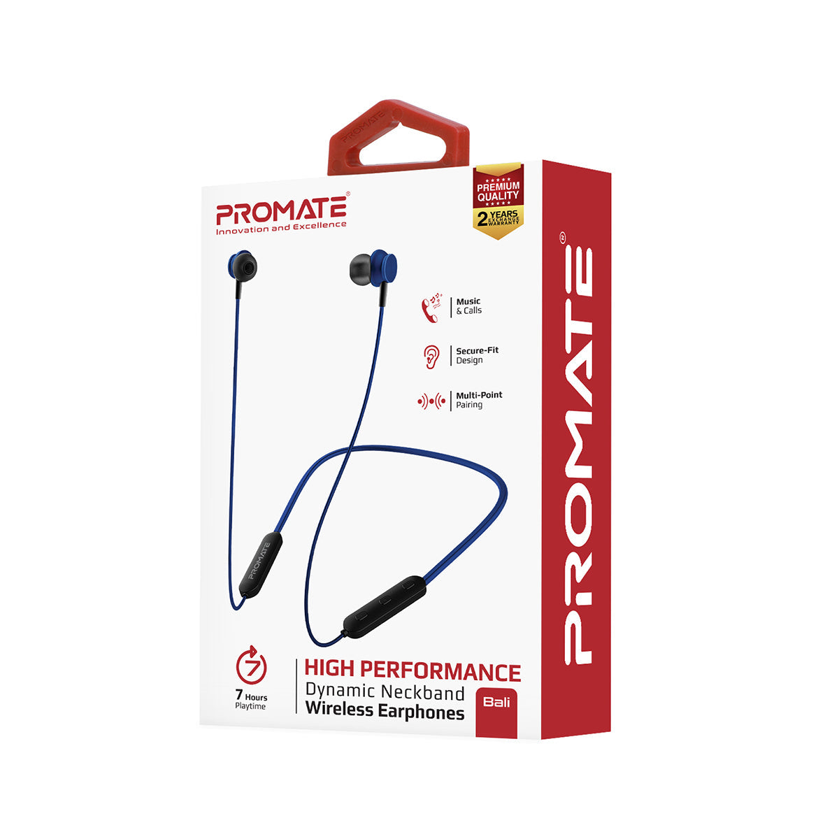 Promate - Wireless Earphones, Dynamic Neckband Bluetooth v5.0 Magnetic Closure Secure Fit Headphones with Built-In Hi-Res Mic, In-Line Multifunctional Control and Long Playtime for Smartphones, Running, Tablet, iPod, Bali Blue