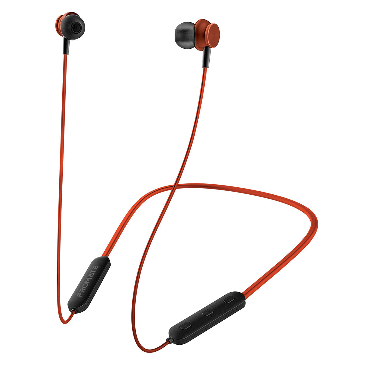 Promate - Wireless Earphones, Dynamic Neckband Bluetooth v5.0 Magnetic Closure Secure Fit Headphones with Built-In Hi-Res Mic, In-Line Multifunctional Control and Long Playtime for Smartphones, Running, Tablet, iPod, Bali Maroon