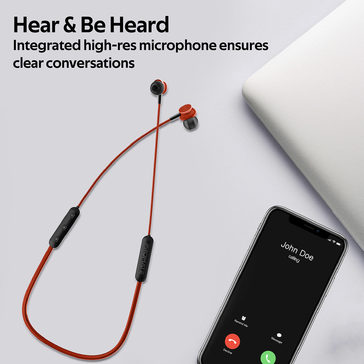 Promate - Wireless Earphones, Dynamic Neckband Bluetooth v5.0 Magnetic Closure Secure Fit Headphones with Built-In Hi-Res Mic, In-Line Multifunctional Control and Long Playtime for Smartphones, Running, Tablet, iPod, Bali Maroon