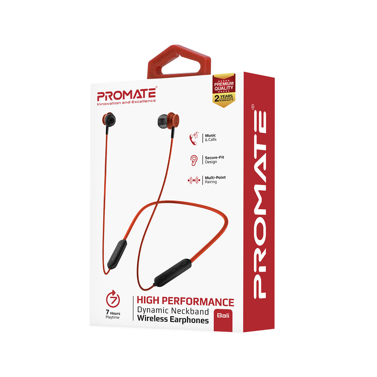 Promate - Wireless Earphones, Dynamic Neckband Bluetooth v5.0 Magnetic Closure Secure Fit Headphones with Built-In Hi-Res Mic, In-Line Multifunctional Control and Long Playtime for Smartphones, Running, Tablet, iPod, Bali Maroon