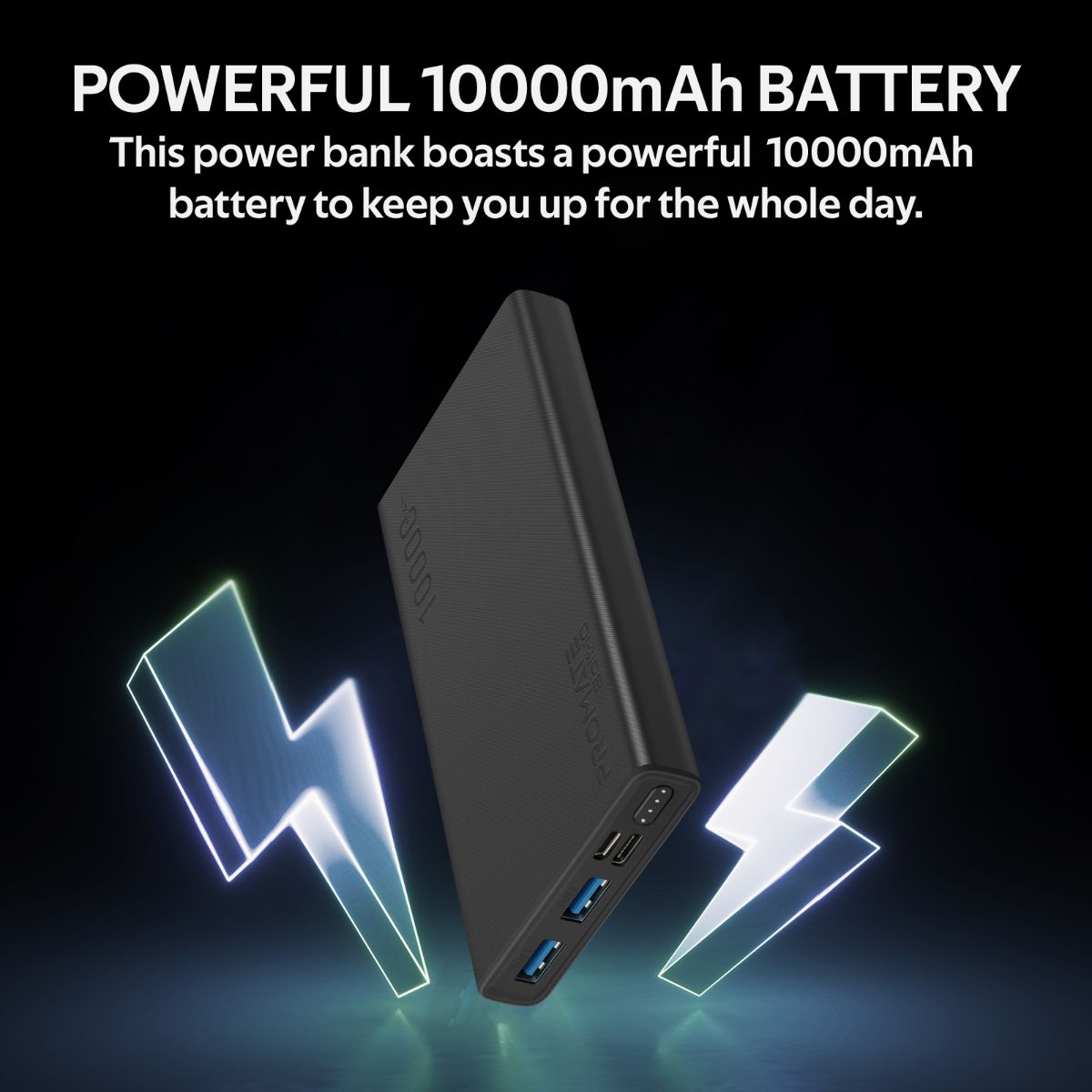 Promate - 10000mAh Portable Charger, Fast Charging 2.0A Dual USB Premium Battery Power Bank with Input USB Type-C™ Port, Over Charging Protection for Smartphones, Tablets, iPod, Bolt-10 Black