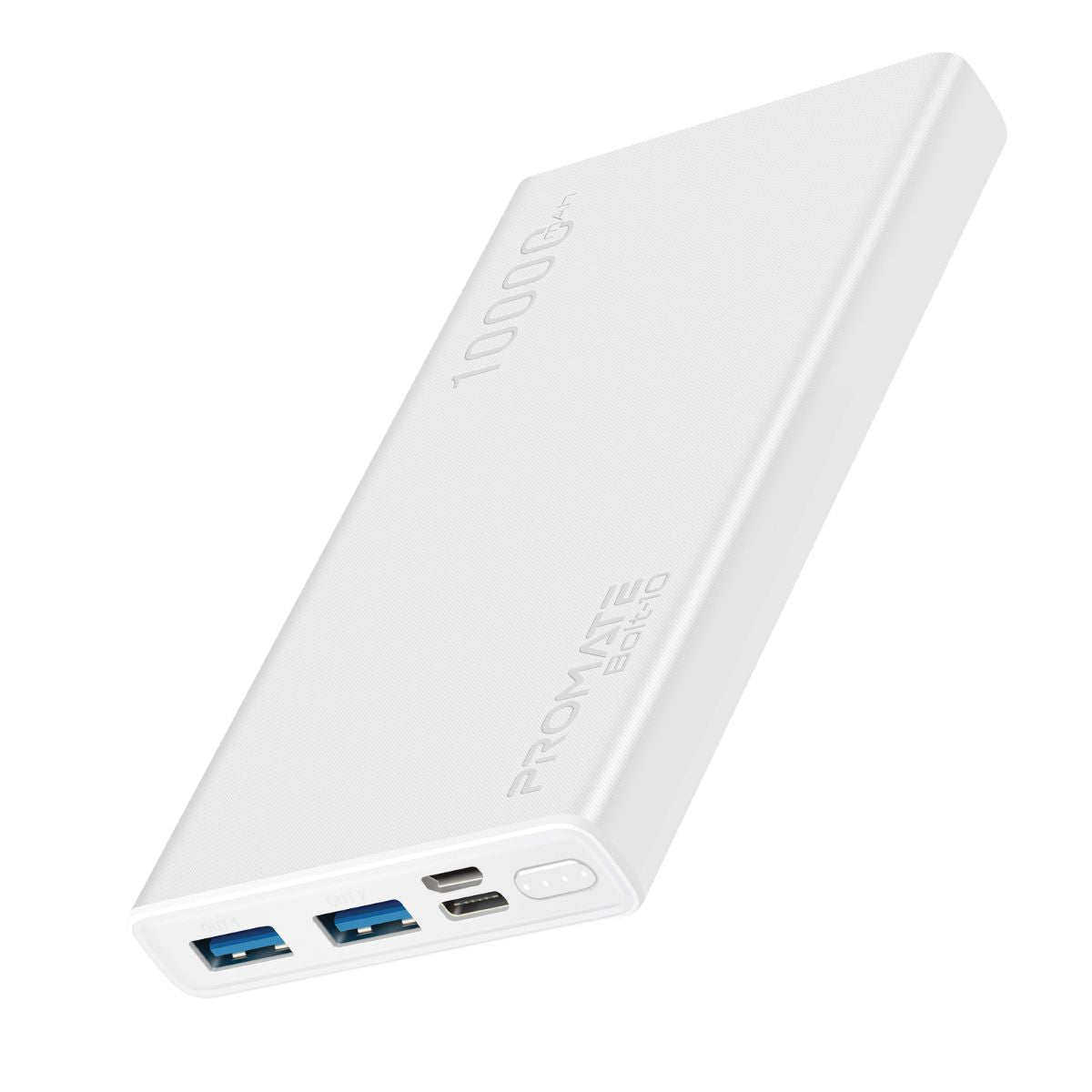 Promate - 10000mAh Portable Charger, Fast Charging 2.0A Dual USB Premium Battery Power Bank with Input USB Type-C™ Port, Over Charging Protection for Smartphones, Tablets, iPod, Bolt-10 White