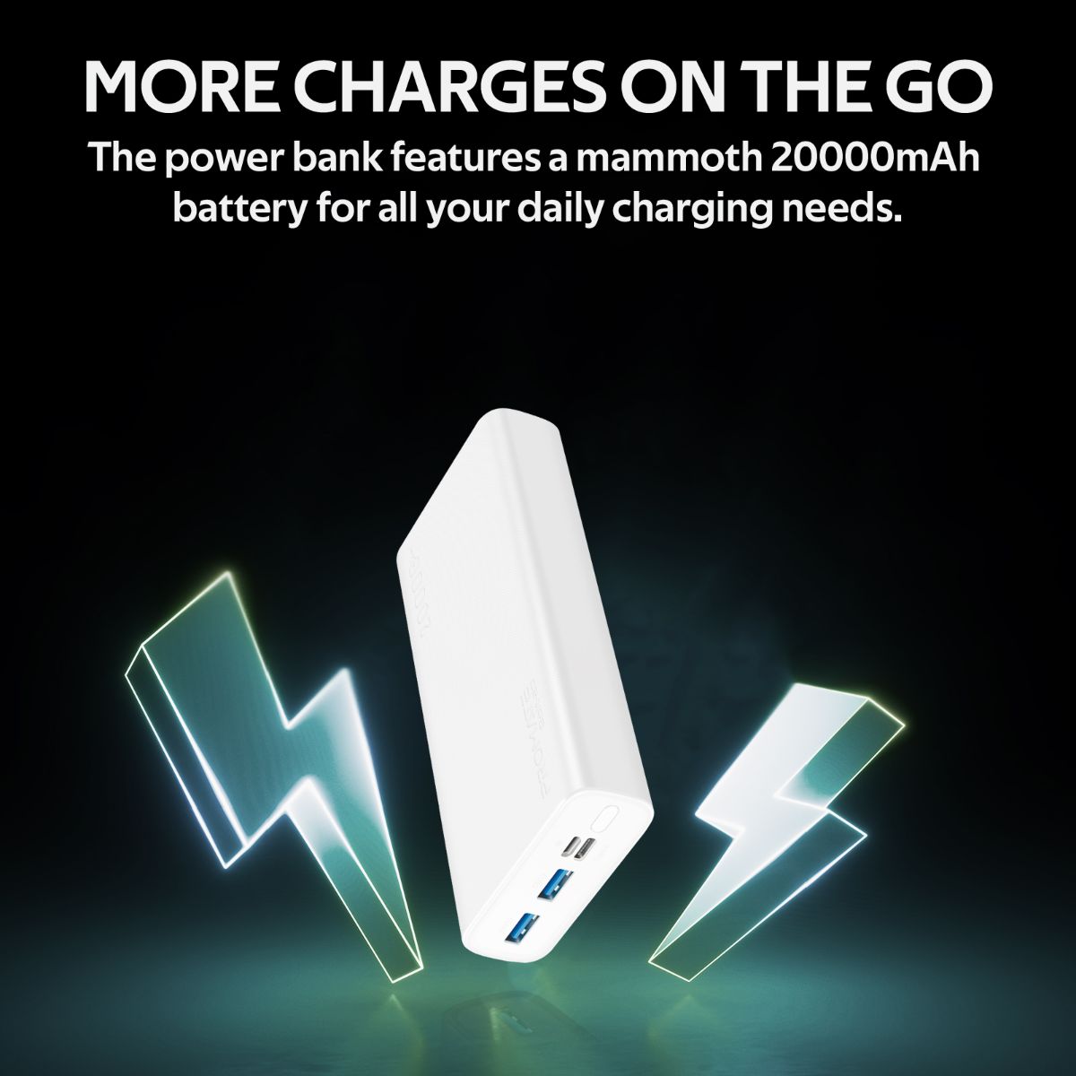 Promate - 20000mAh Power Bank, Super-Slim Fast Charging Portable Charger with 2A Dual USB Port, Over-Charging Protection and USB-C™, Micro USB Input Port for Smartphones, Tablets, iPod, iPad, Bolt-20 White