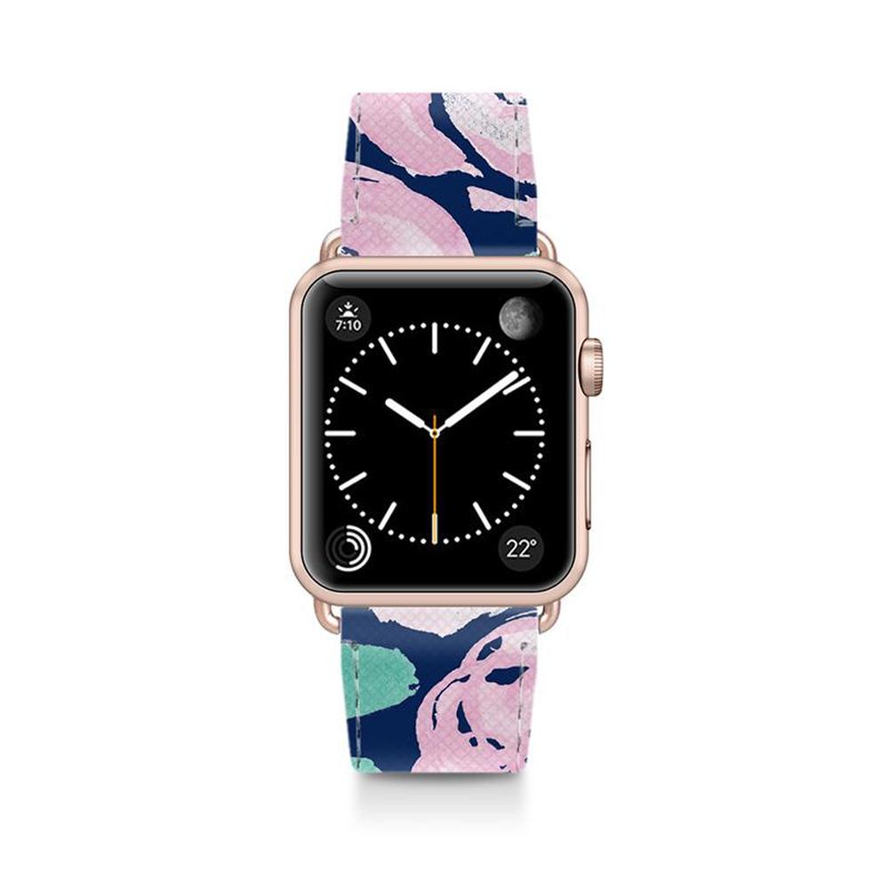 Casetify - Apple Watch Band Leather All Series 42mm Aluminum Gold Frame Pink Peonies