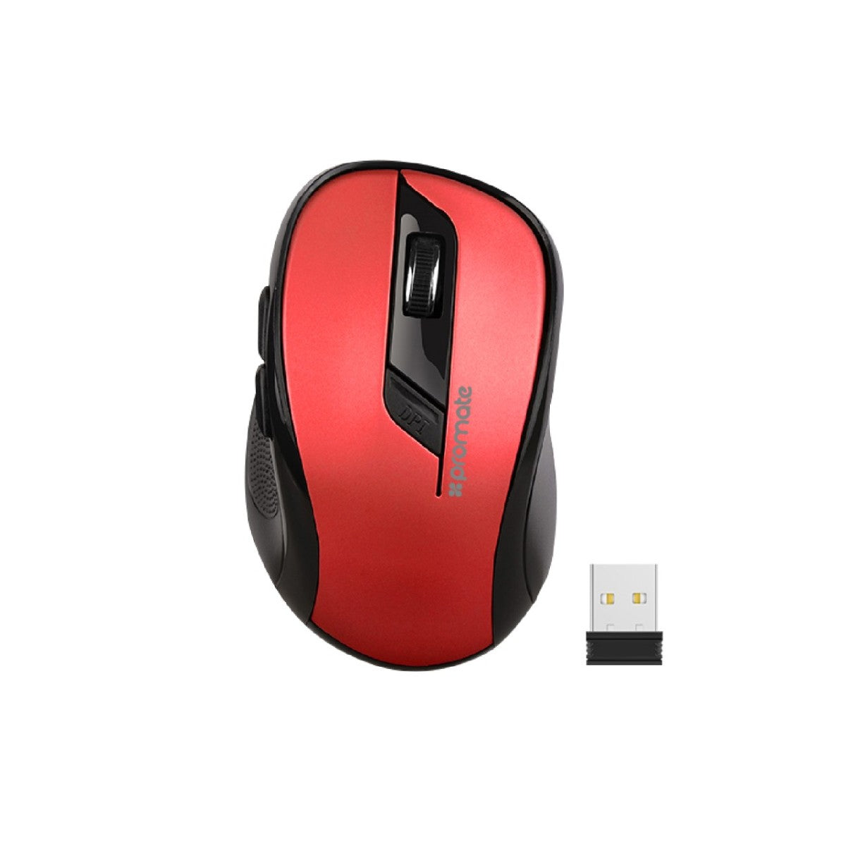 Promate - Wireless Mouse, 2.4Ghz Portable Optical Wireless Mouse with USB Nano Receiver, 3 Adjustable DPI, 6 Buttons, 10m Working Range and Auto-Sleep Function for PC, Laptop, MacBook, Clix-7 Red