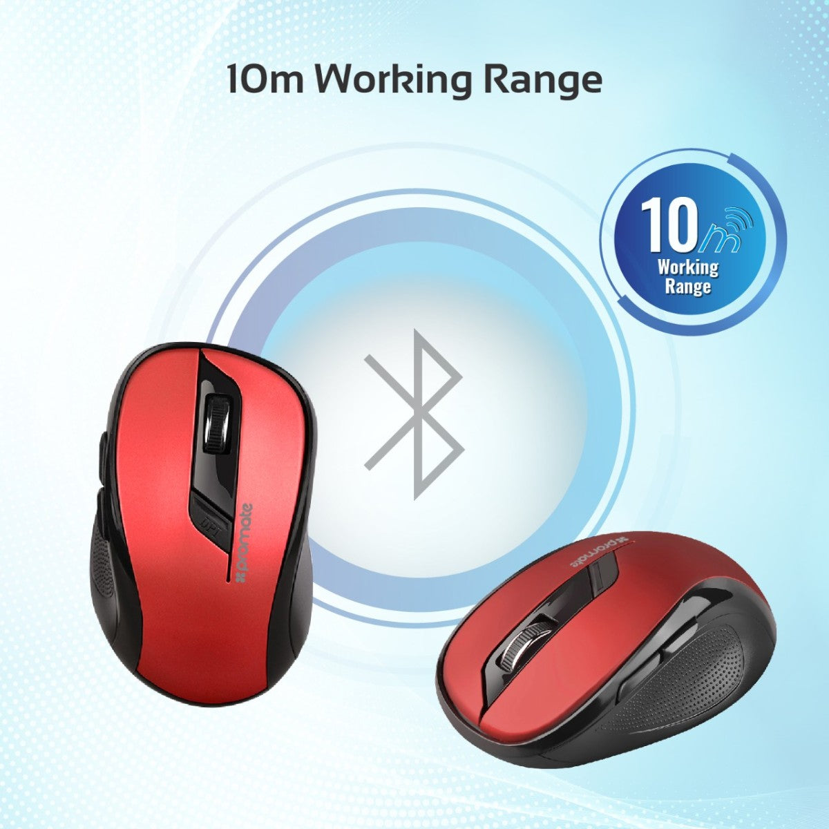 Promate - Wireless Mouse, 2.4Ghz Portable Optical Wireless Mouse with USB Nano Receiver, 3 Adjustable DPI, 6 Buttons, 10m Working Range and Auto-Sleep Function for PC, Laptop, MacBook, Clix-7 Red