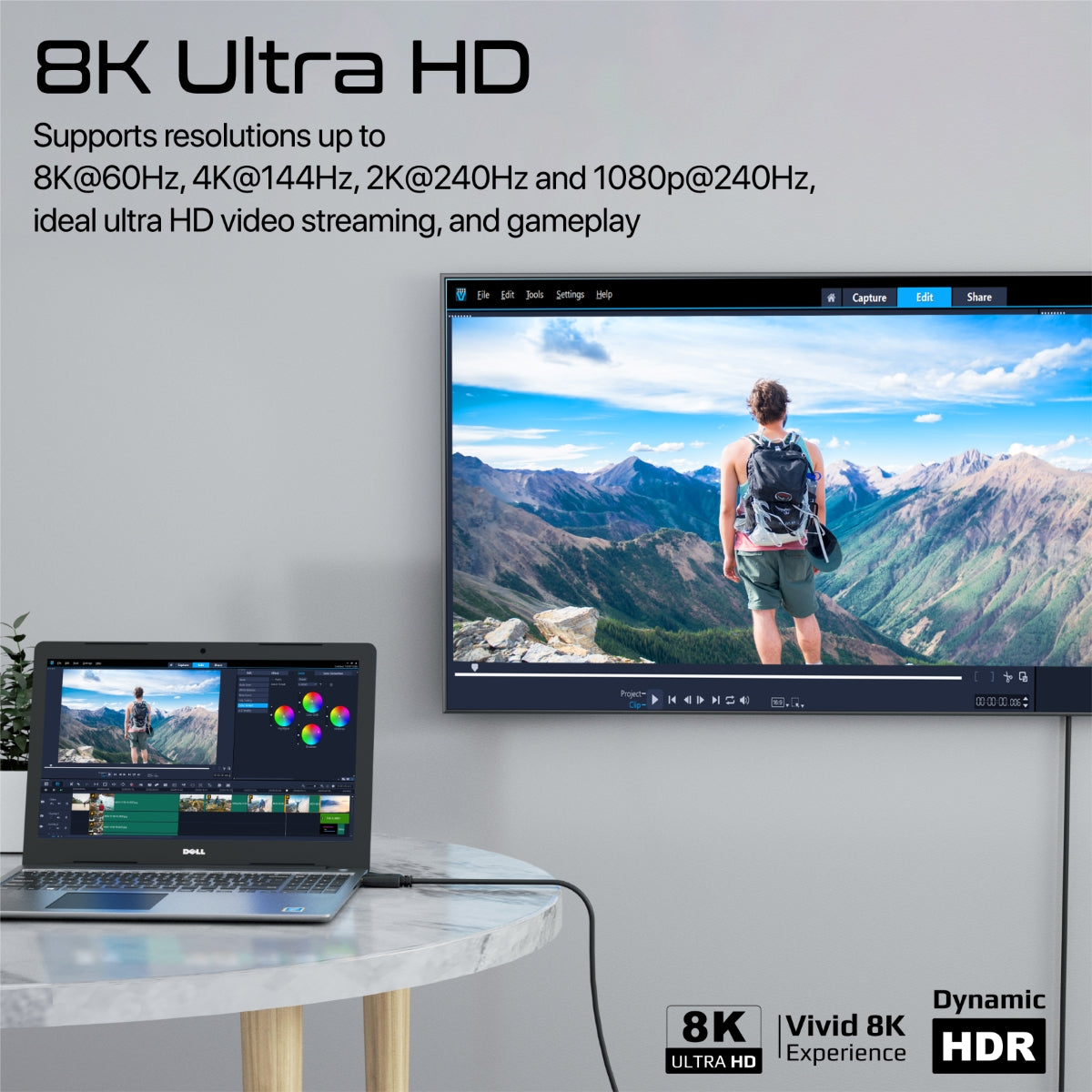 Promate DisplayPort Cable with HD 8K@60Hz Display, 32.4Gbps Bandwidth and 1.2m Slim Cable, DPLink-120
