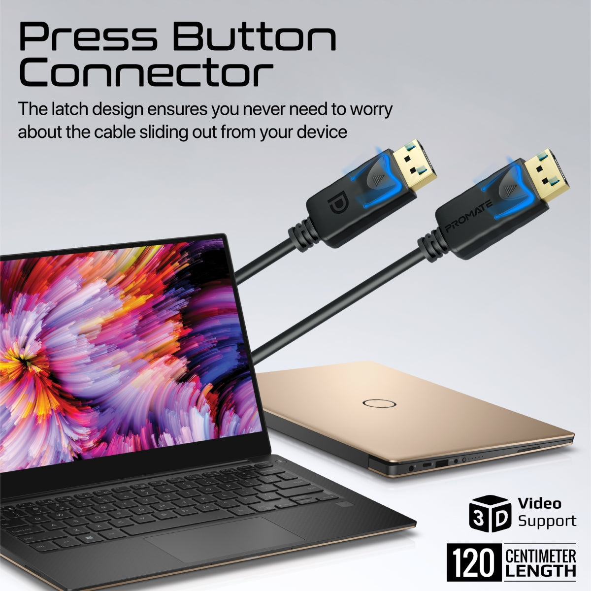 Promate DisplayPort Cable with HD 8K@60Hz Display, 32.4Gbps Bandwidth and 1.2m Slim Cable, DPLink-120