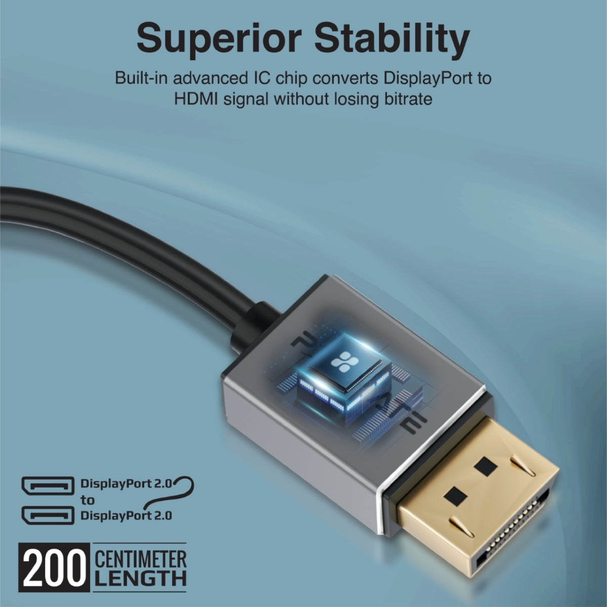 Promate DisplayPort 2.0 Cable with HD 16K@60Hz Display, 80Gbps Bandwidth and 2m Slim Cable, DPLink-16K