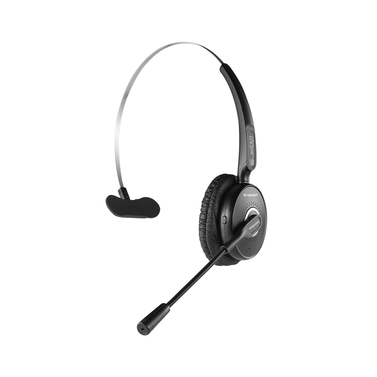 Promate - Wireless Mono Headset, Premium Bluetooth Headphone with Noise Cancelling Mic, HD Voice, Built-In Controls and Adjustable Fit Headband for Skype, Stage Speaker, Teaching, Engage