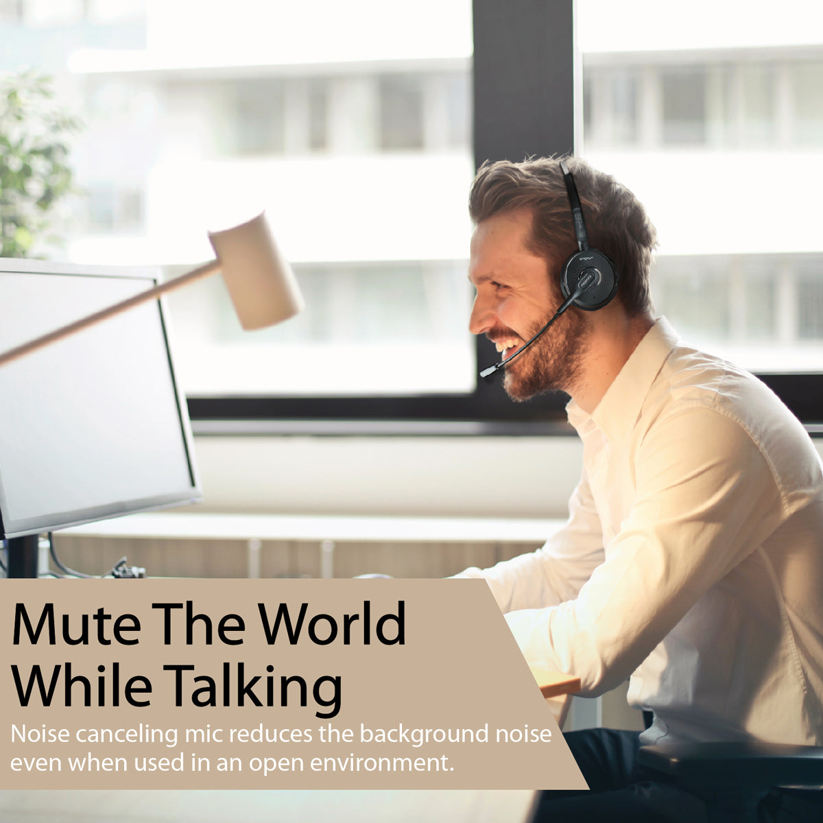 Promate - Wireless Mono Headset, Premium Bluetooth Headphone with Noise Cancelling Mic, HD Voice, Built-In Controls and Adjustable Fit Headband for Skype, Stage Speaker, Teaching, Engage