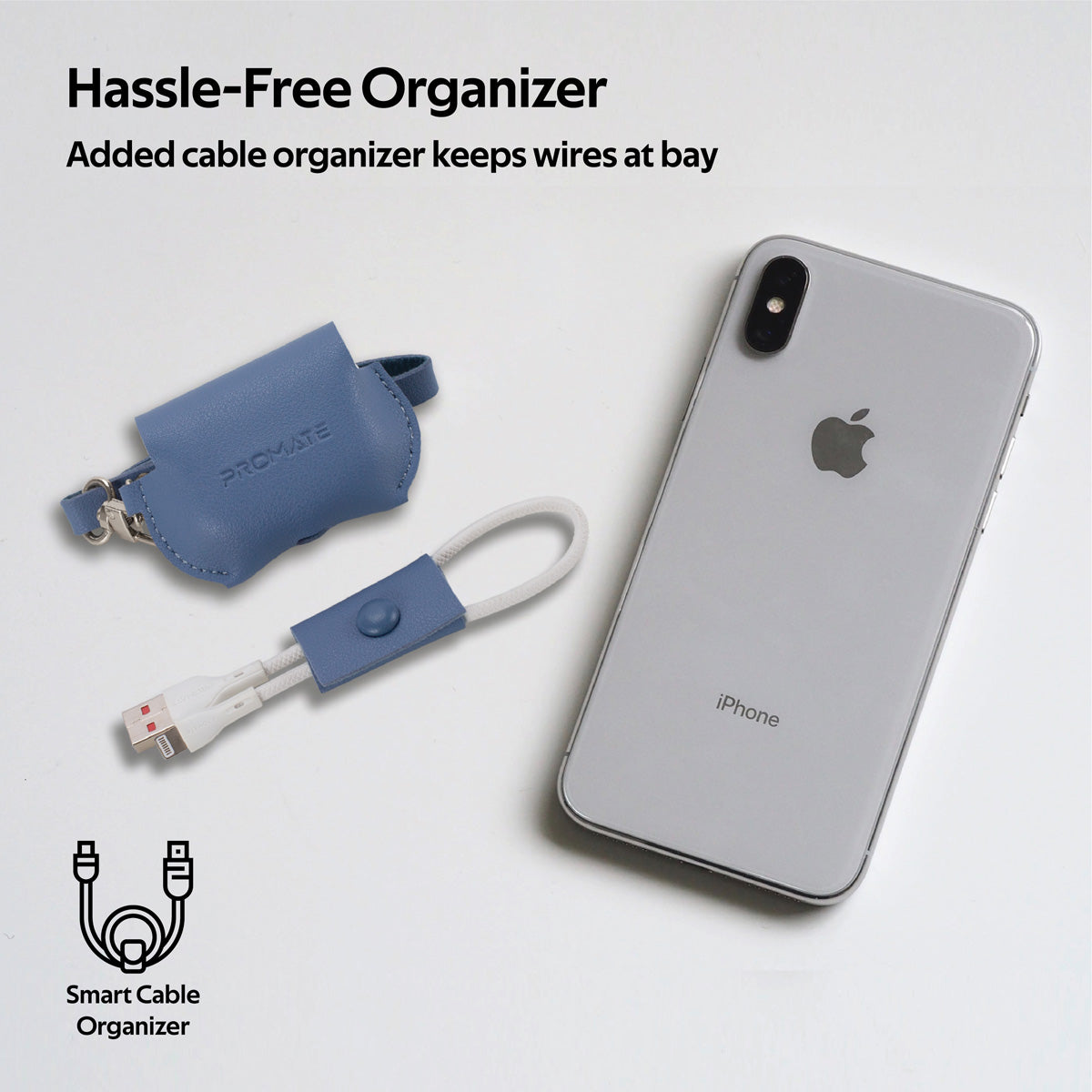 Promate AirPods Pro Case, Elegant Fashion Protective Faux Leather Cover with Wireless Charging Compatible Cover, Anti-Lost Holding Strap and Cable Organizer for Apple AirPods Pro, Fay Blue