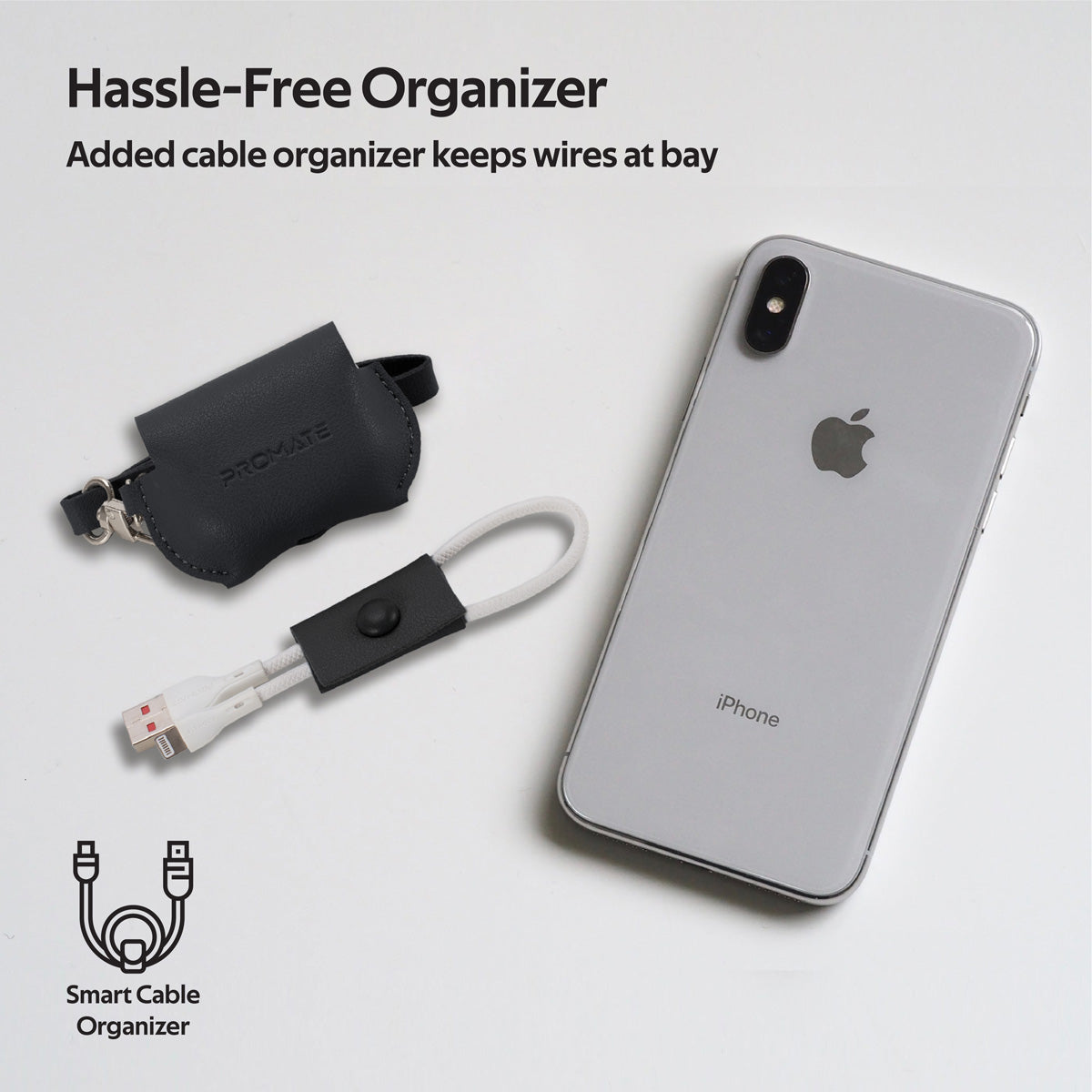 Promate AirPods Pro Case, Elegant Fashion Protective Faux Leather Cover with Wireless Charging Compatible Cover, Anti-Lost Holding Strap and Cable Organizer for Apple AirPods Pro, Fay Black