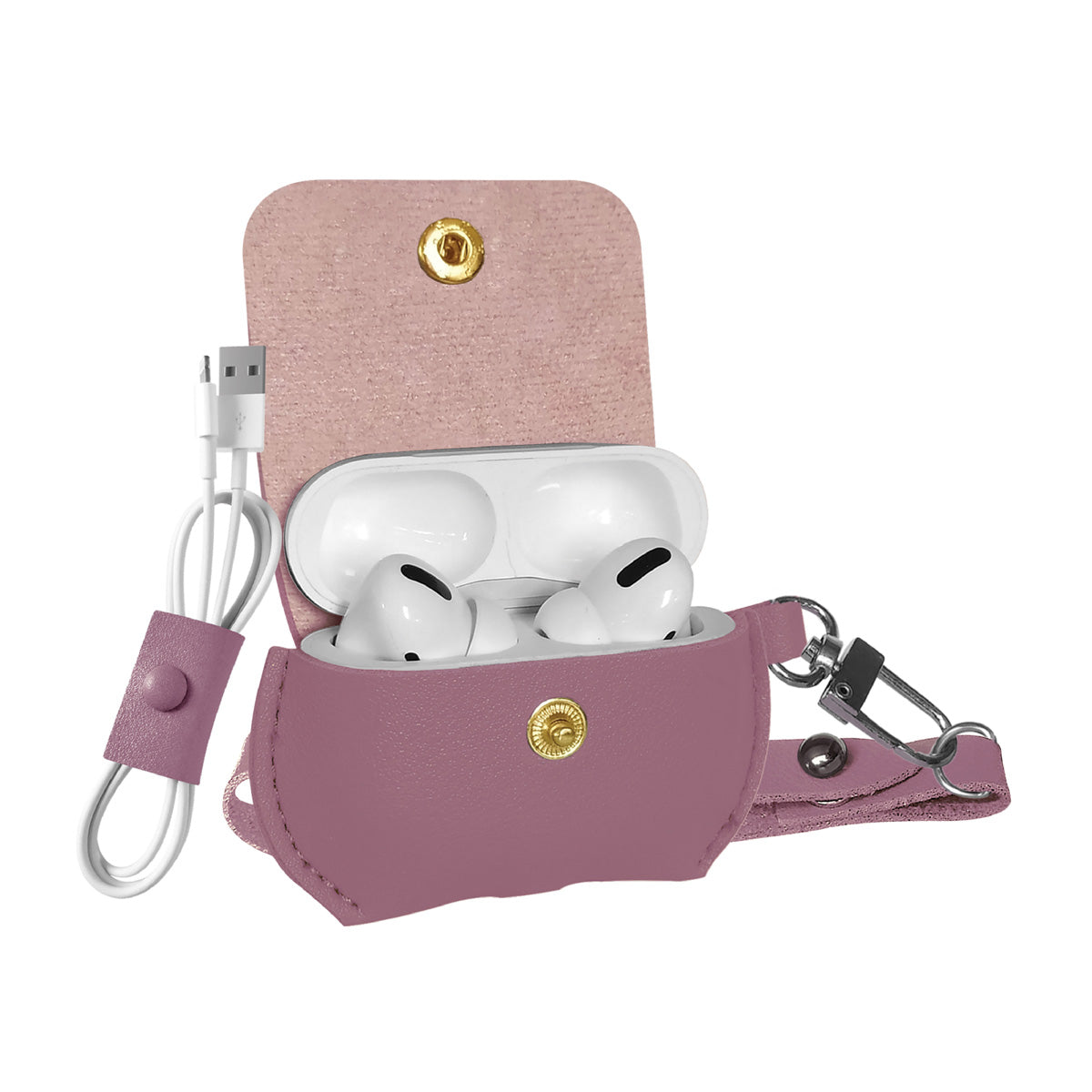 Promate AirPods Pro Case, Elegant Fashion Protective Faux Leather Cover with Wireless Charging Compatible Cover, Anti-Lost Holding Strap and Cable Organizer for Apple AirPods Pro, Fay Purple