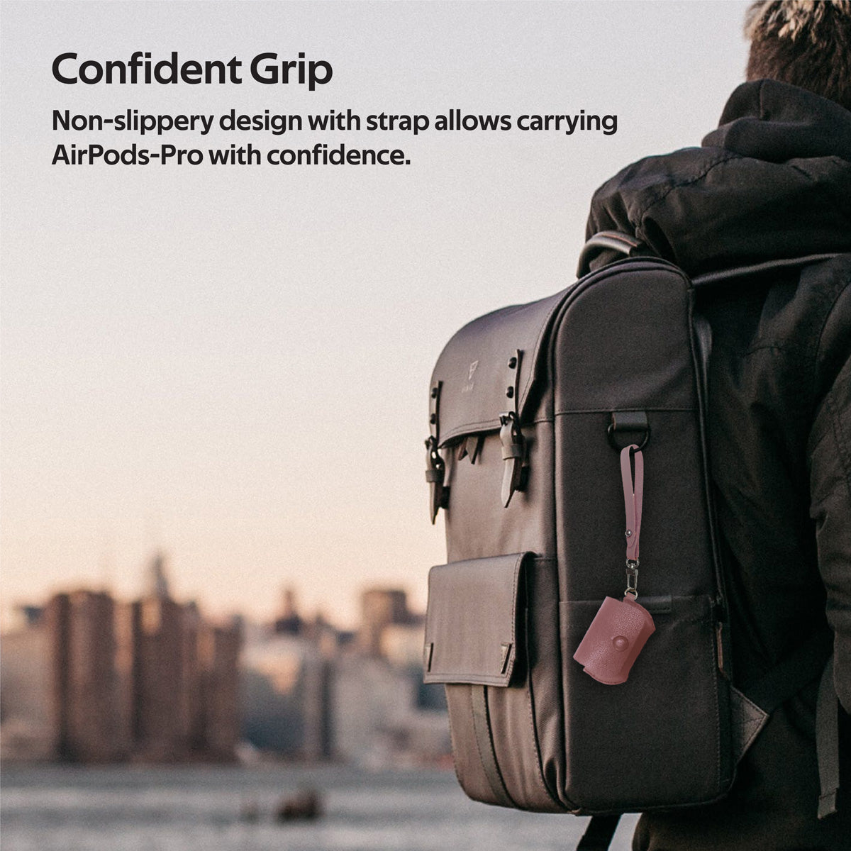 Promate AirPods Pro Case, Elegant Fashion Protective Faux Leather Cover with Wireless Charging Compatible Cover, Anti-Lost Holding Strap and Cable Organizer for Apple AirPods Pro, Fay Purple