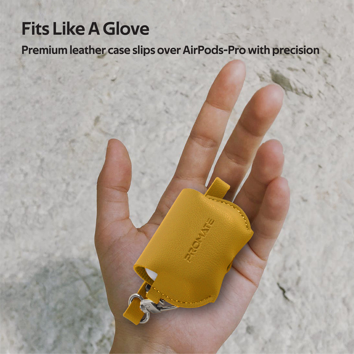 Promate AirPods Pro Case, Elegant Fashion Protective Faux Leather Cover with Wireless Charging Compatible Cover, Anti-Lost Holding Strap and Cable Organizer for Apple AirPods Pro, Fay Yellow