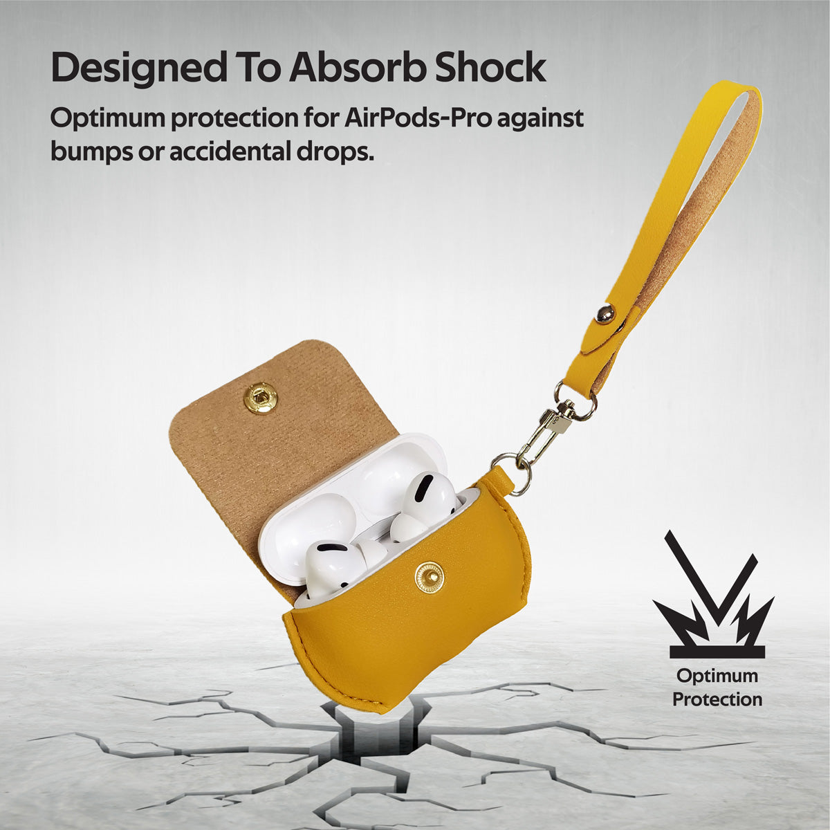 Promate AirPods Pro Case, Elegant Fashion Protective Faux Leather Cover with Wireless Charging Compatible Cover, Anti-Lost Holding Strap and Cable Organizer for Apple AirPods Pro, Fay Yellow