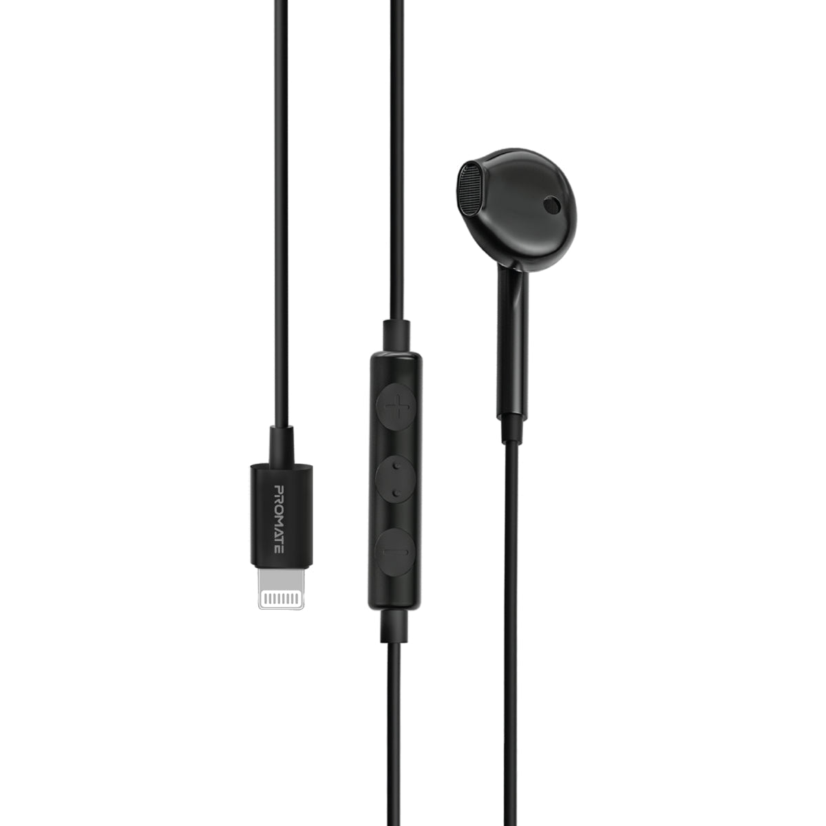 Promate Earbuds with Lightning Connector, In-Ear Apple MFi Certified Mono Earphone with Mic and In-Line Volume Control for iPhone 12/12 Mini/12 Pro Max/12 Pro and Lightning Connector Devices, GearPod-LT Black