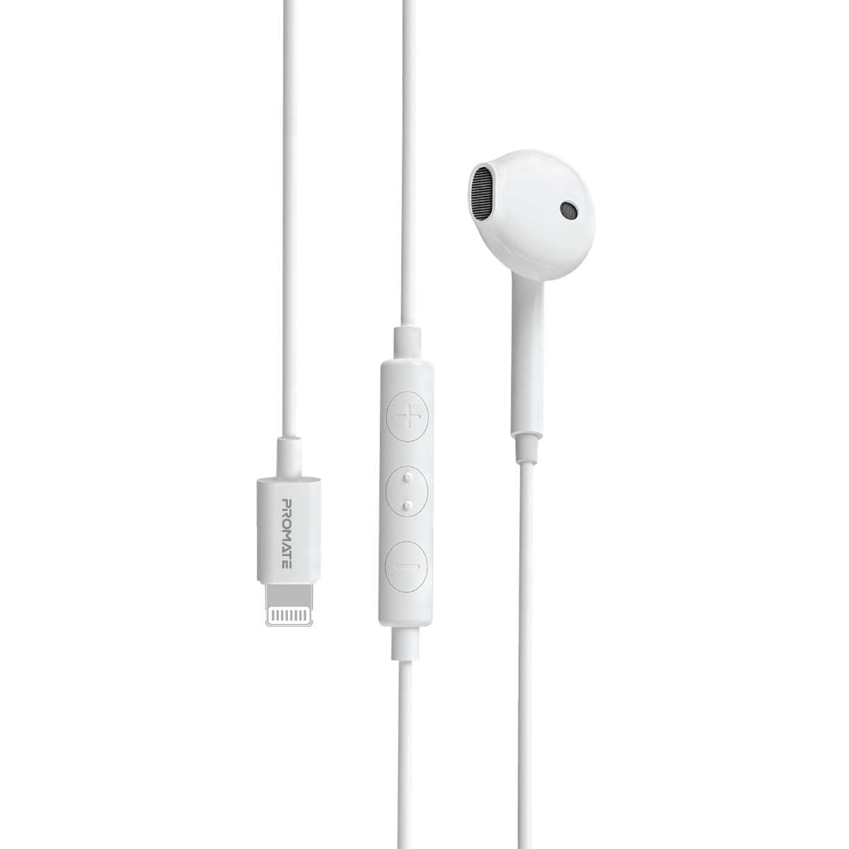 Promate Earbuds with Lightning Connector, In-Ear Apple MFi Certified Mono Earphone with Mic and In-Line Volume Control for iPhone 12/12 Mini/12 Pro Max/12 Pro and Lightning Connector Devices, GearPod-LT White