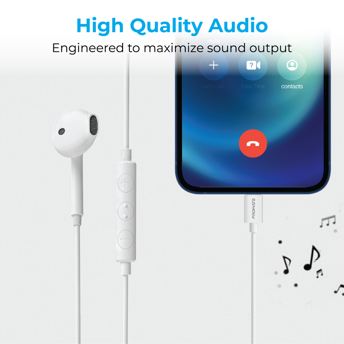 Promate Earbuds with Lightning Connector, In-Ear Apple MFi Certified Mono Earphone with Mic and In-Line Volume Control for iPhone 12/12 Mini/12 Pro Max/12 Pro and Lightning Connector Devices, GearPod-LT White
