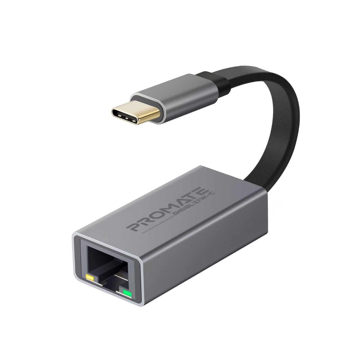Promate - USB-C™ to Ethernet Adapter, Aluminium High-Speed USB Type-C™ to 1Gbps RJ45 Gigabit Ethernet LAN Network Adapter for MacBook Pro, MacBook Air, Surface book, Chromebook, XPS, Samsung S10, S10+, GigaLink-C  Grey