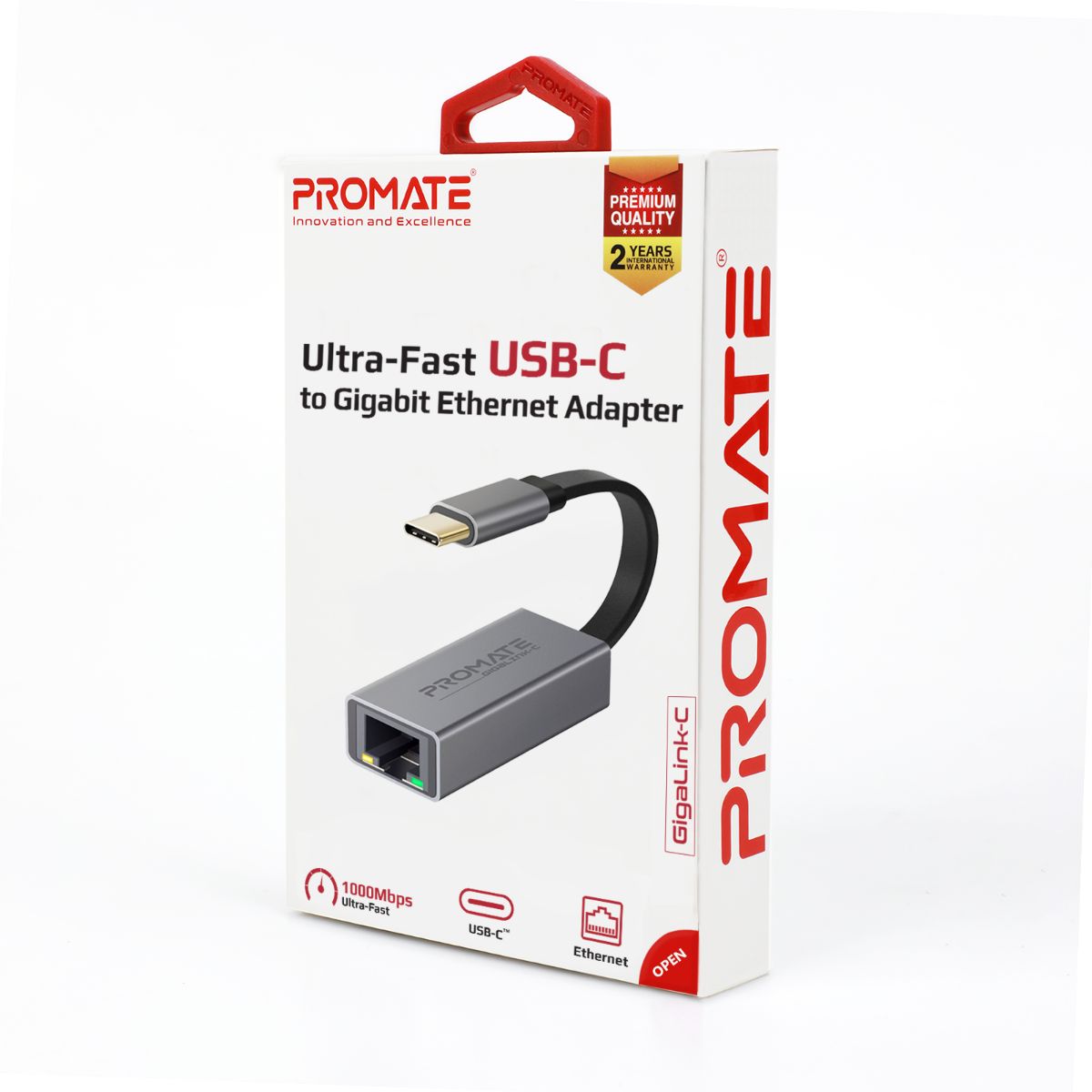 Promate - USB-C™ to Ethernet Adapter, Aluminium High-Speed USB Type-C™ to 1Gbps RJ45 Gigabit Ethernet LAN Network Adapter for MacBook Pro, MacBook Air, Surface book, Chromebook, XPS, Samsung S10, S10+, GigaLink-C  Grey