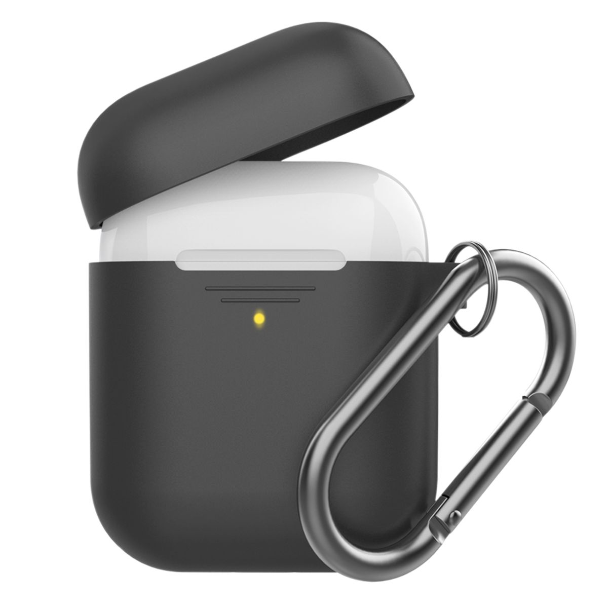 Promate AirPods Case, Lightweight Anti-Slip Soft Silicone 360 Degree Protective Cover with Anti-Lost Carabiner Hook and Wireless Charging Compatible for Apple AirPods and AirPods 2, GripCase Black