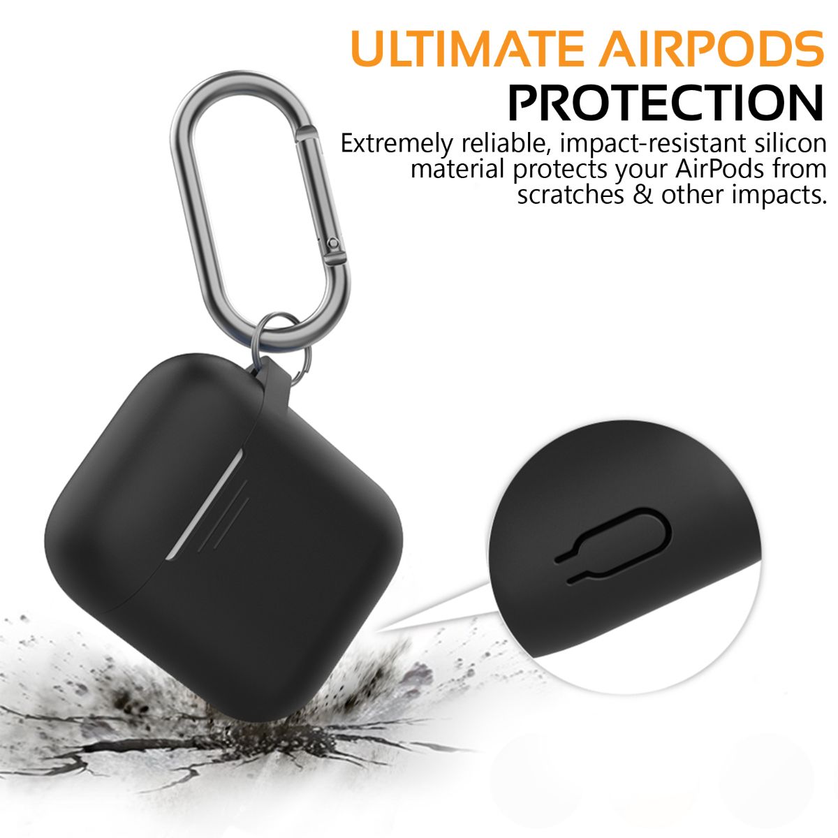 Promate AirPods Case, Lightweight Anti-Slip Soft Silicone 360 Degree Protective Cover with Anti-Lost Carabiner Hook and Wireless Charging Compatible for Apple AirPods and AirPods 2, GripCase Black