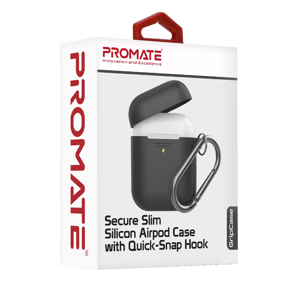 Promate AirPods Case, Lightweight Anti-Slip Soft Silicone 360 Degree Protective Cover with Anti-Lost Carabiner Hook and Wireless Charging Compatible for Apple AirPods and AirPods 2, GripCase Black