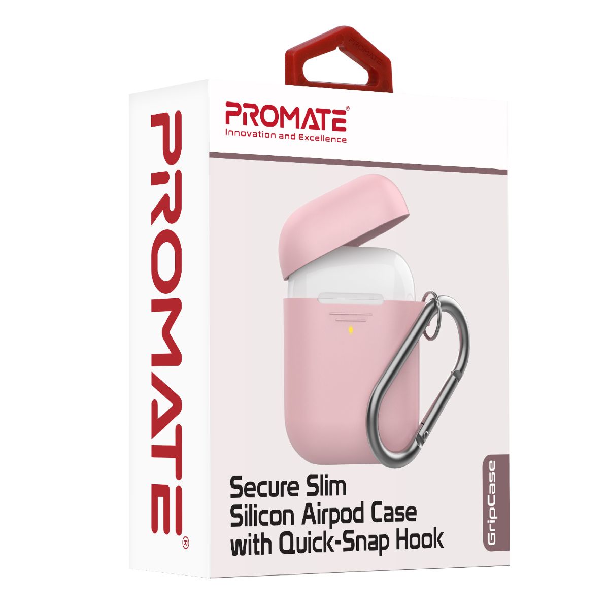 Promate AirPods Case, Lightweight Anti-Slip Soft Silicone 360 Degree Protective Cover with Anti-Lost Carabiner Hook and Wireless Charging Compatible for Apple AirPods and AirPods 2, GripCase Pink