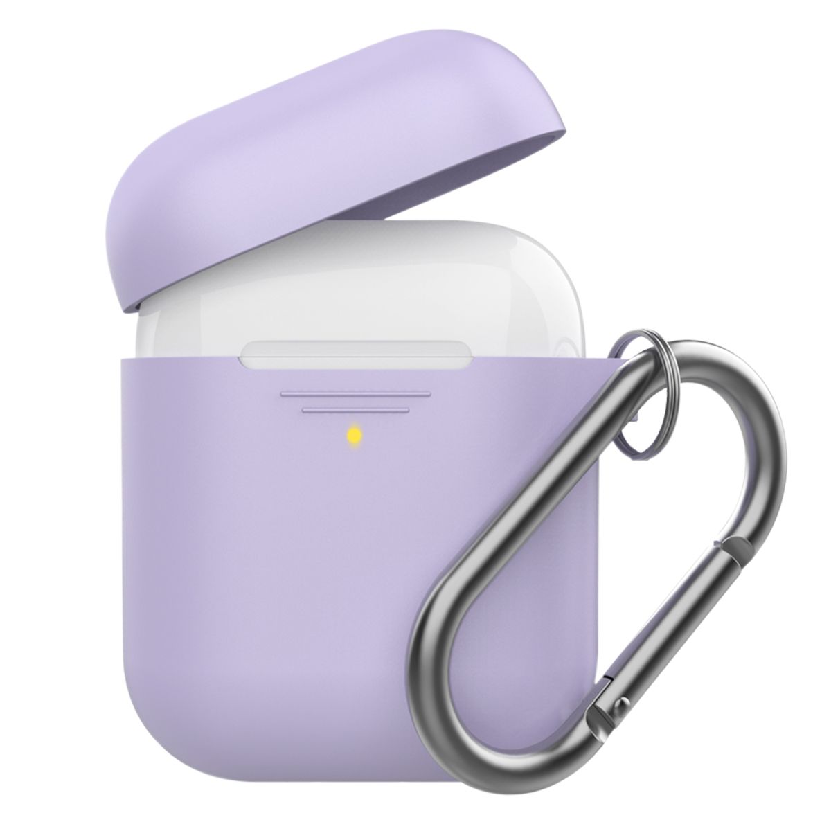 Promate AirPods Case, Lightweight Anti-Slip Soft Silicone 360 Degree Protective Cover with Anti-Lost Carabiner Hook and Wireless Charging Compatible for Apple AirPods and AirPods 2, GripCase Purple