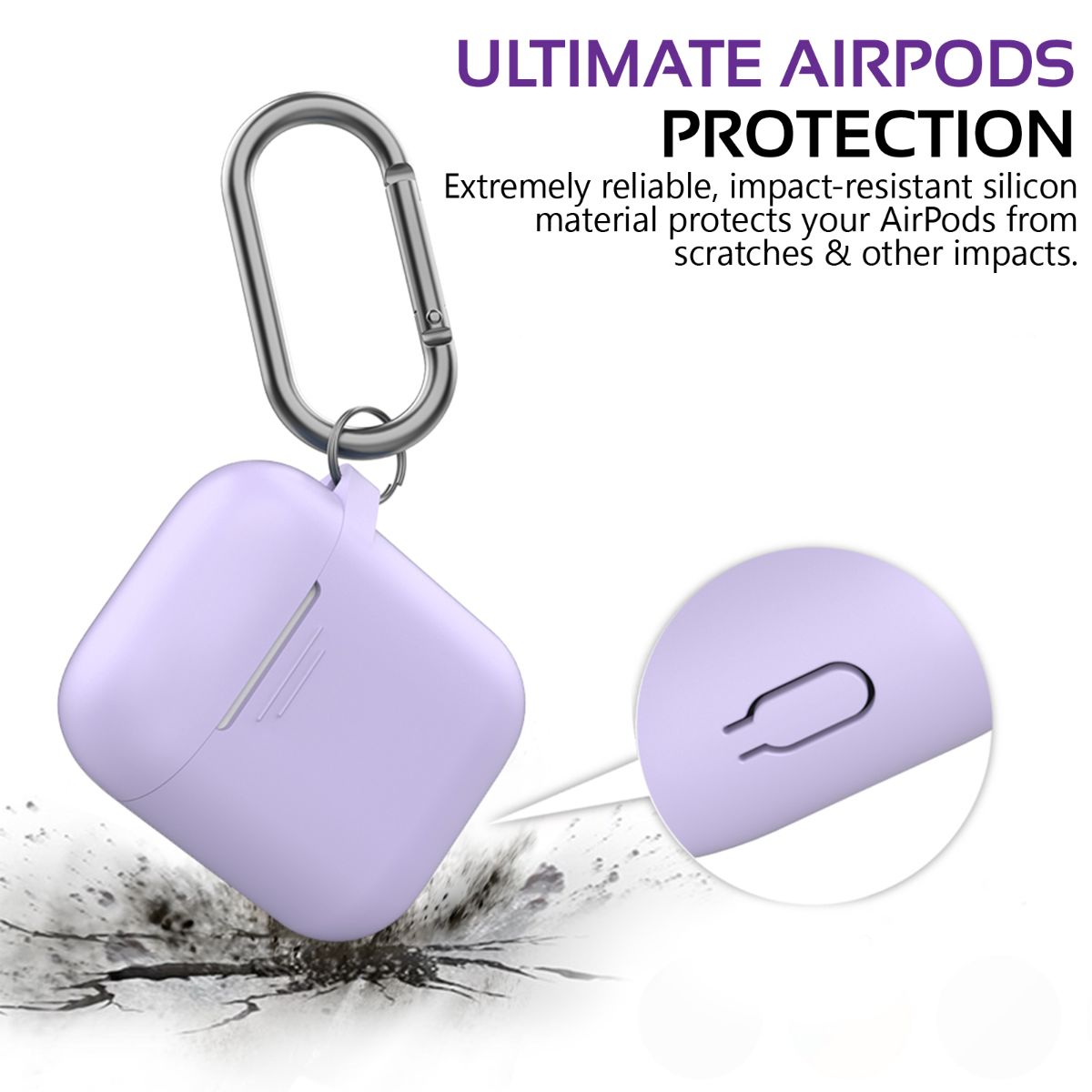 Promate AirPods Case, Lightweight Anti-Slip Soft Silicone 360 Degree Protective Cover with Anti-Lost Carabiner Hook and Wireless Charging Compatible for Apple AirPods and AirPods 2, GripCase Purple