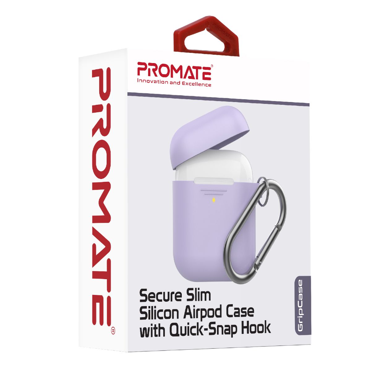 Promate AirPods Case, Lightweight Anti-Slip Soft Silicone 360 Degree Protective Cover with Anti-Lost Carabiner Hook and Wireless Charging Compatible for Apple AirPods and AirPods 2, GripCase Purple