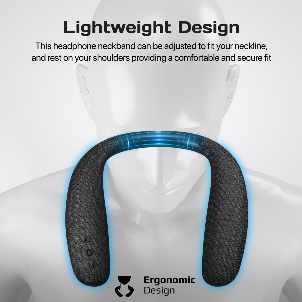 Promate Neckband Bluetooth Speaker with 360-Degree Sound, 9H Playtime and Lightweight, Hook