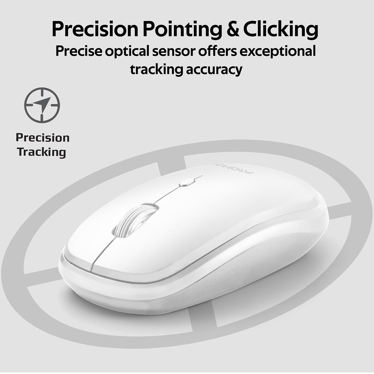 Promate Wireless Mouse, Portable 2.4Ghz Ergonomic Precision Tracking Optical Mouse with USB Nano Receiver, 3 Adjustable Dpi Levels and Low Power Consumption for Laptops, iMac, PC, Desktop, Hover White