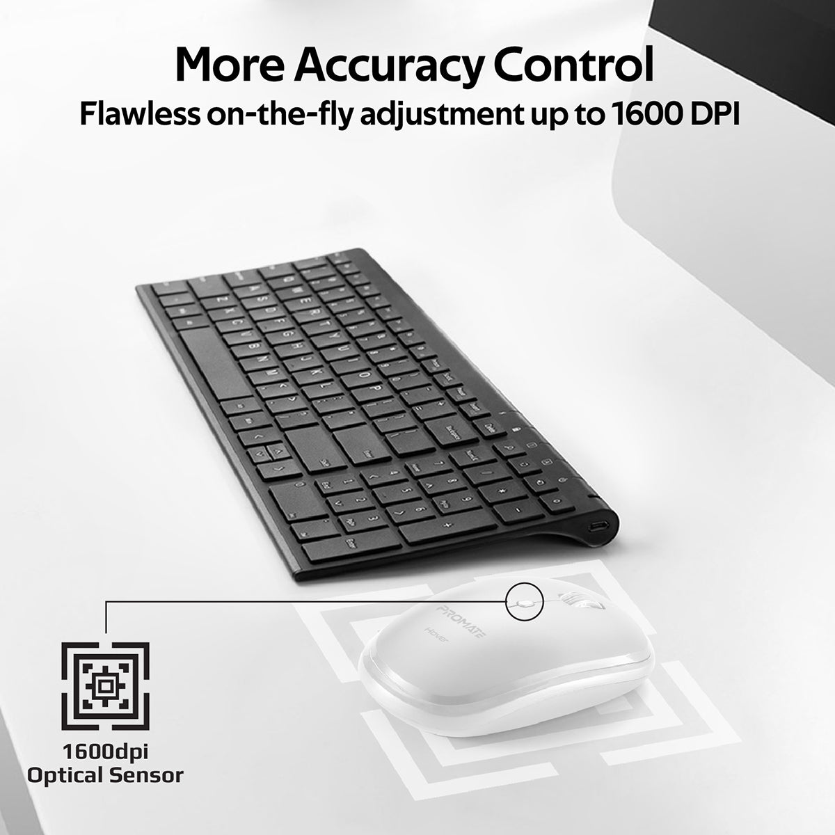Promate Wireless Mouse, Portable 2.4Ghz Ergonomic Precision Tracking Optical Mouse with USB Nano Receiver, 3 Adjustable Dpi Levels and Low Power Consumption for Laptops, iMac, PC, Desktop, Hover White