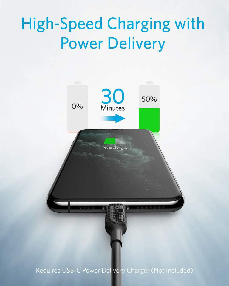 Anker Powerline III USB-C to Lightning 2.0 Cable 3ft Black - A8832H11
