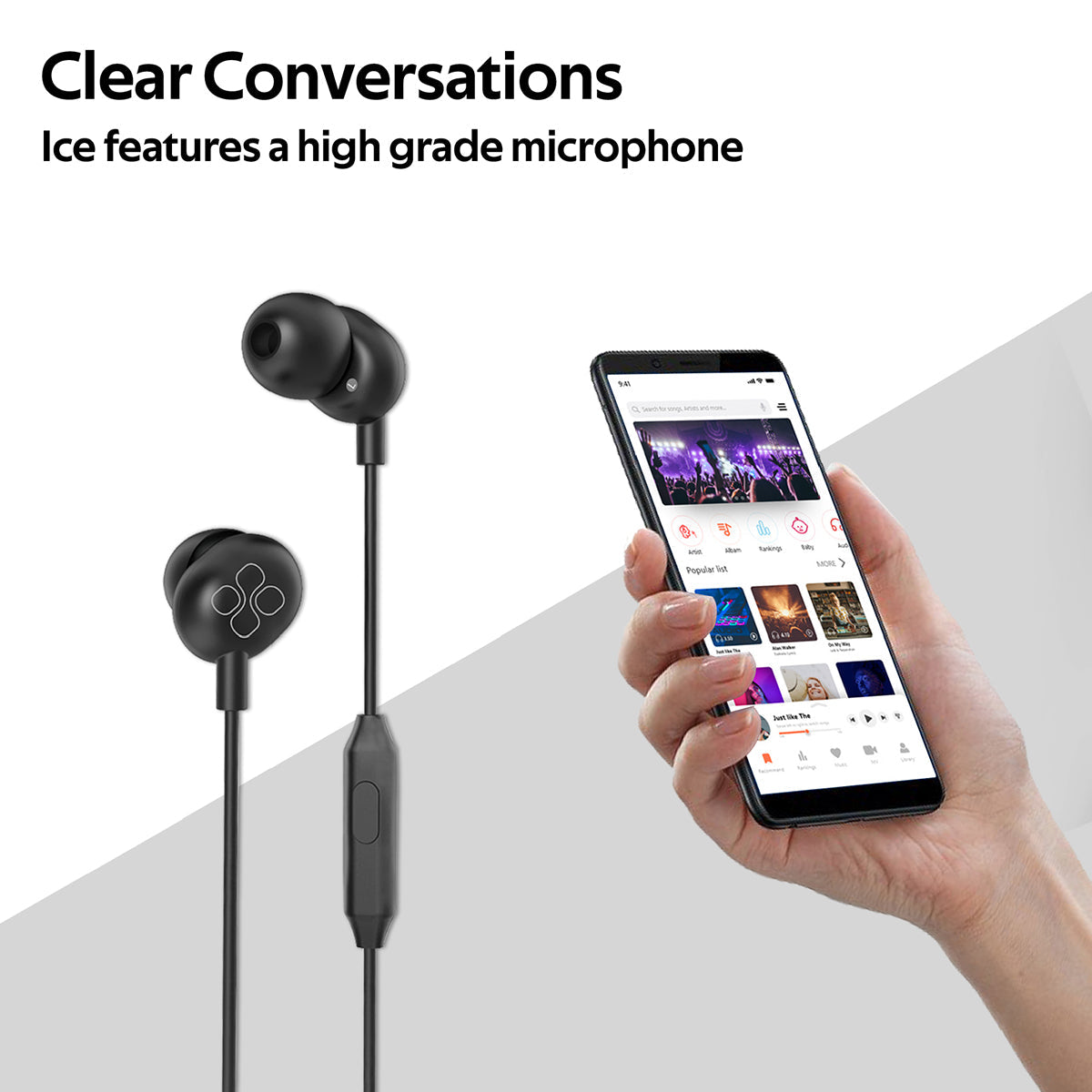 Promate - In-Ear Headphones, Premium Audio Enhanced Wired Earphones with Dynamic HD Driver, Hi-Res Built-In Mic, Comfortable Earbuds and 1.2m Tangle-free Cord for Smartphones, Tablets, Pc, MP3 Player, ICE Black