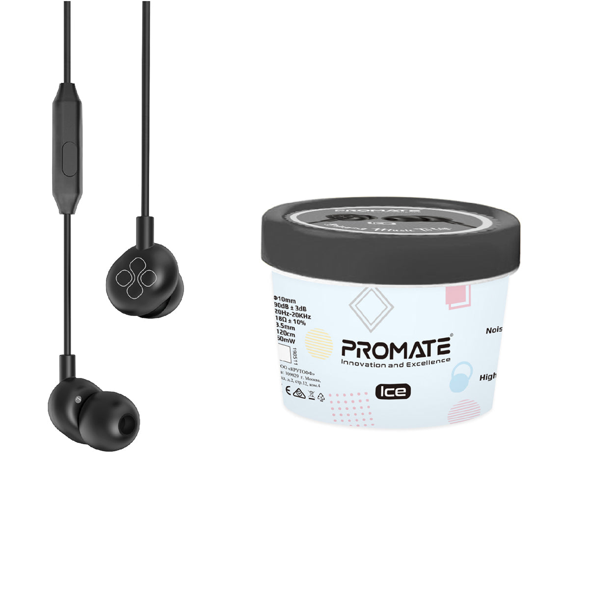 Promate - In-Ear Headphones, Premium Audio Enhanced Wired Earphones with Dynamic HD Driver, Hi-Res Built-In Mic, Comfortable Earbuds and 1.2m Tangle-free Cord for Smartphones, Tablets, Pc, MP3 Player, ICE Black