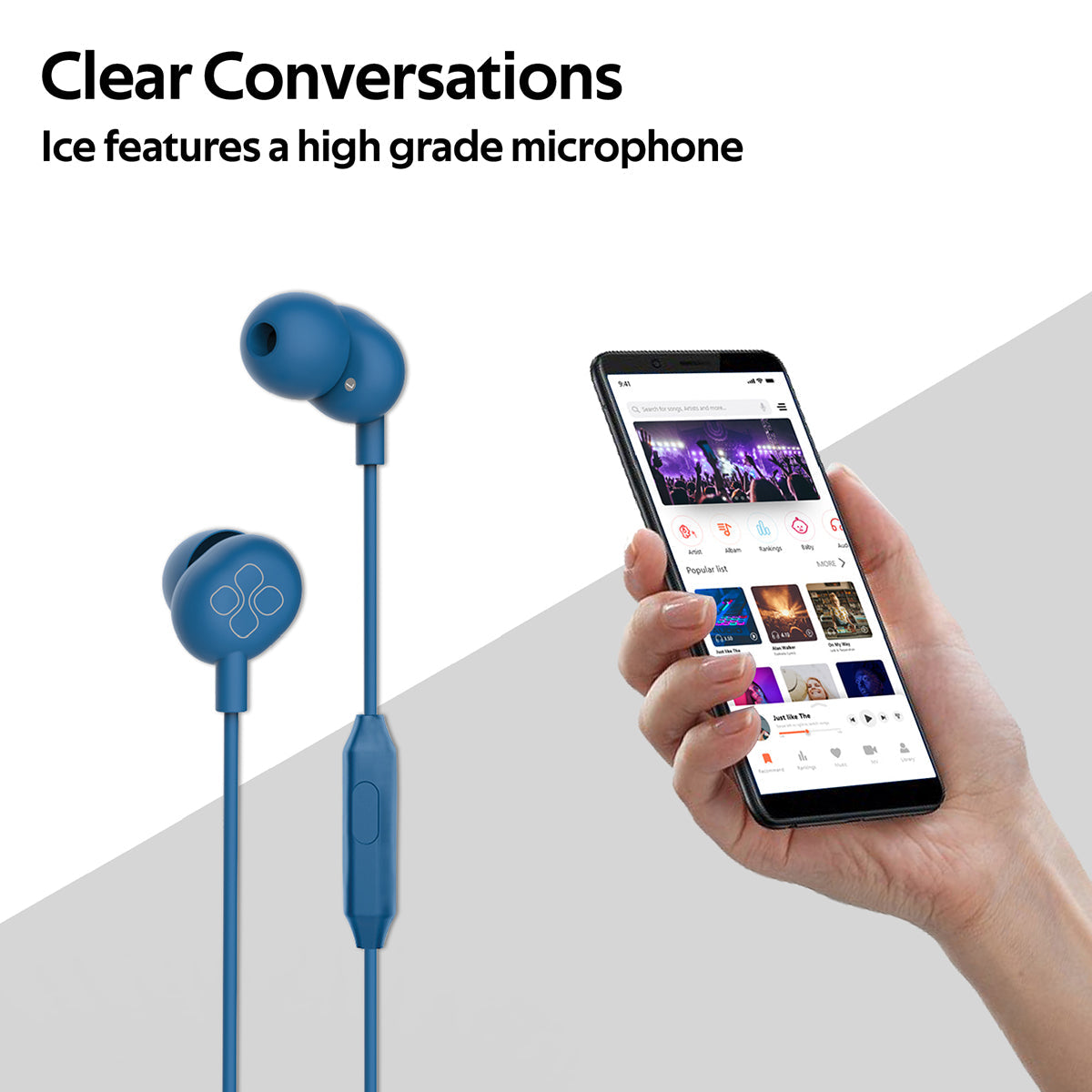 Promate - In-Ear Headphones, Premium Audio Enhanced Wired Earphones with Dynamic HD Driver, Hi-Res Built-In Mic, Comfortable Earbuds and 1.2m Tangle-free Cord for Smartphones, Tablets, Pc, MP3 Player, ICE Blue