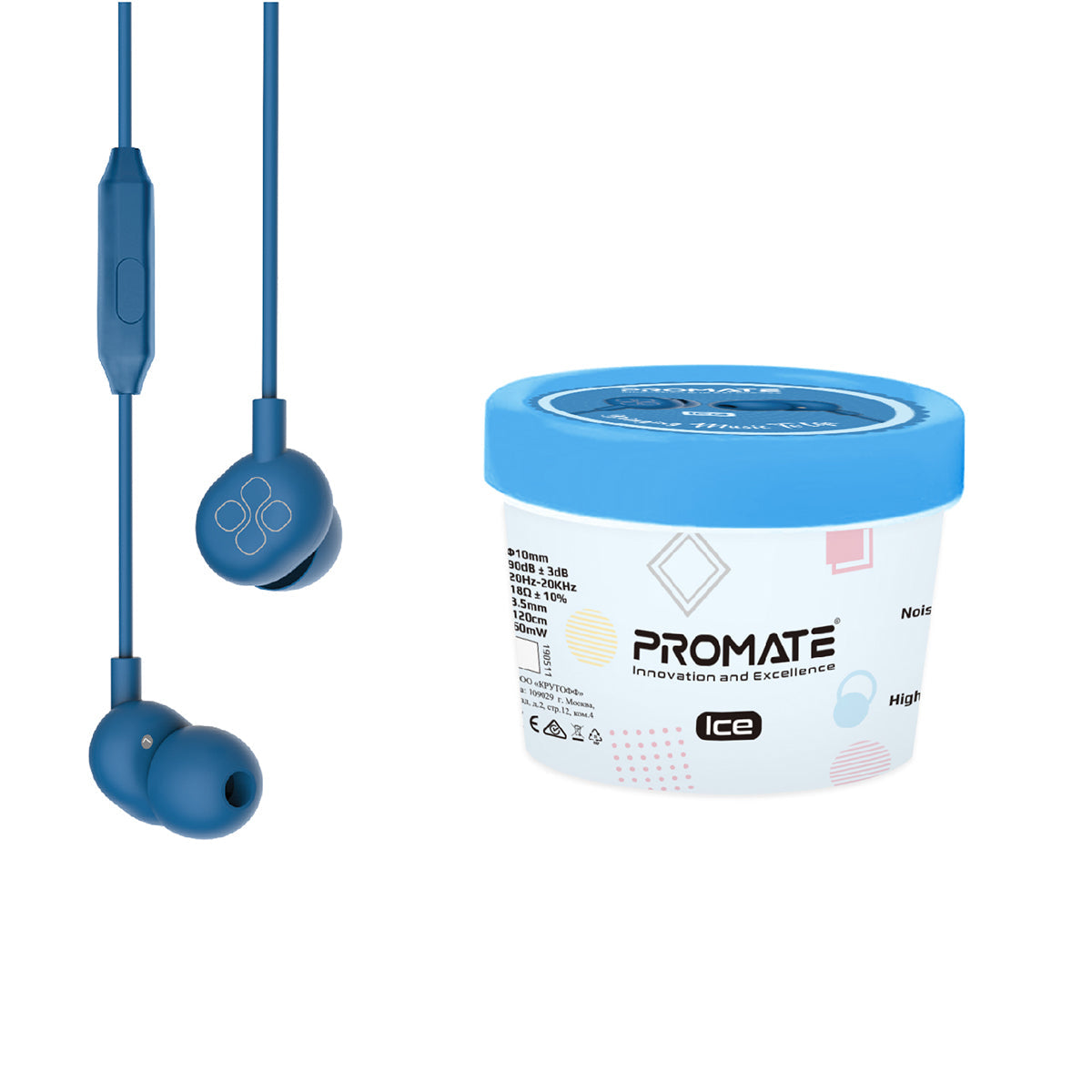 Promate - In-Ear Headphones, Premium Audio Enhanced Wired Earphones with Dynamic HD Driver, Hi-Res Built-In Mic, Comfortable Earbuds and 1.2m Tangle-free Cord for Smartphones, Tablets, Pc, MP3 Player, ICE Blue