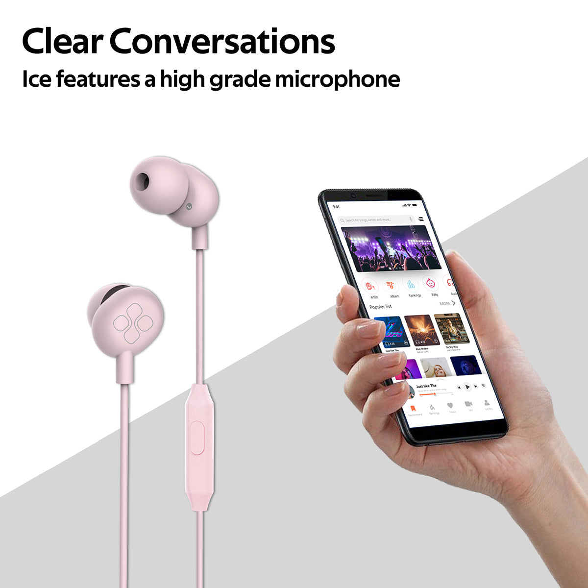 Promate - In-Ear Headphones, Premium Audio Enhanced Wired Earphones with Dynamic HD Driver, Hi-Res Built-In Mic, Comfortable Earbuds and 1.2m Tangle-free Cord for Smartphones, Tablets, Pc, MP3 Player, ICE Pink