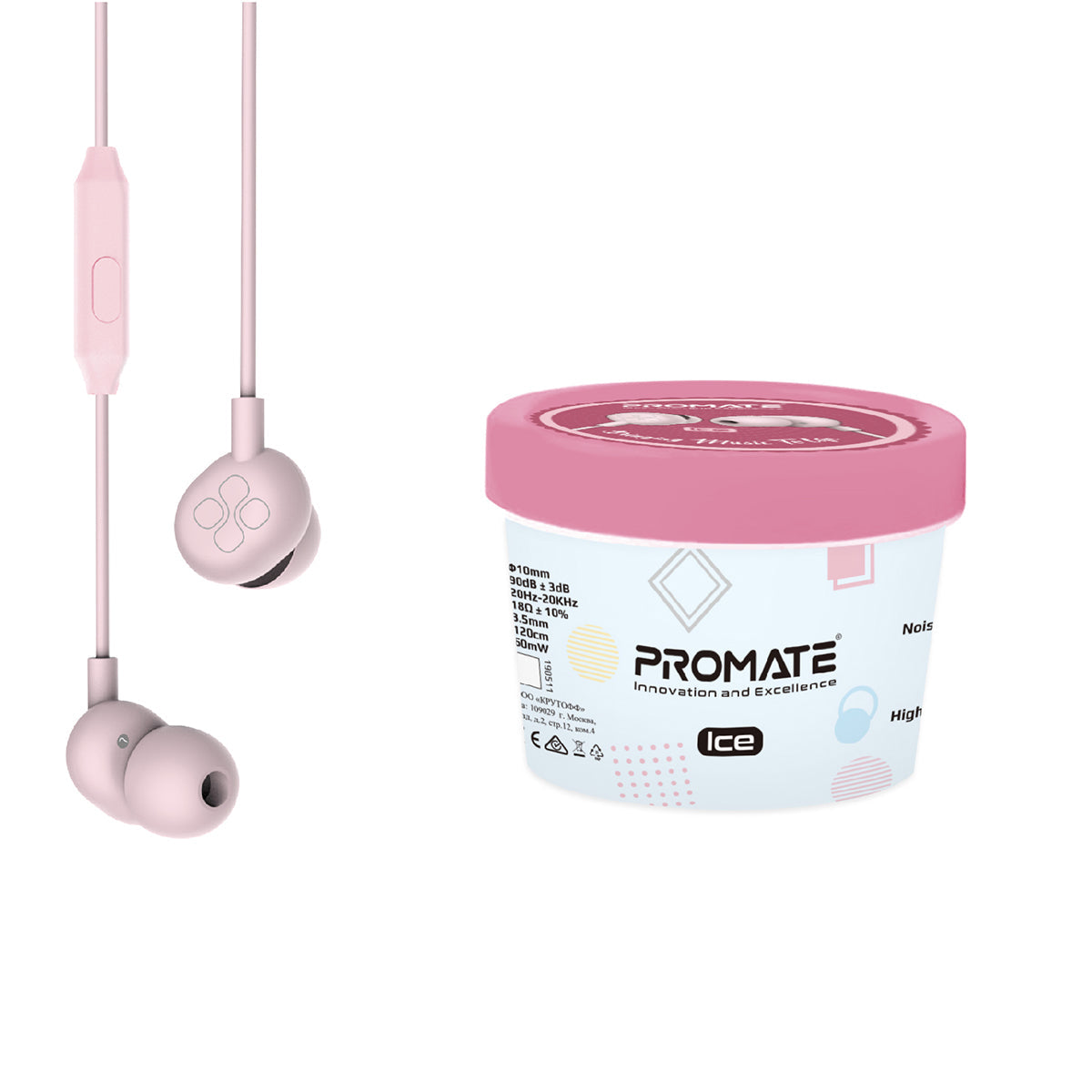 Promate - In-Ear Headphones, Premium Audio Enhanced Wired Earphones with Dynamic HD Driver, Hi-Res Built-In Mic, Comfortable Earbuds and 1.2m Tangle-free Cord for Smartphones, Tablets, Pc, MP3 Player, ICE Pink