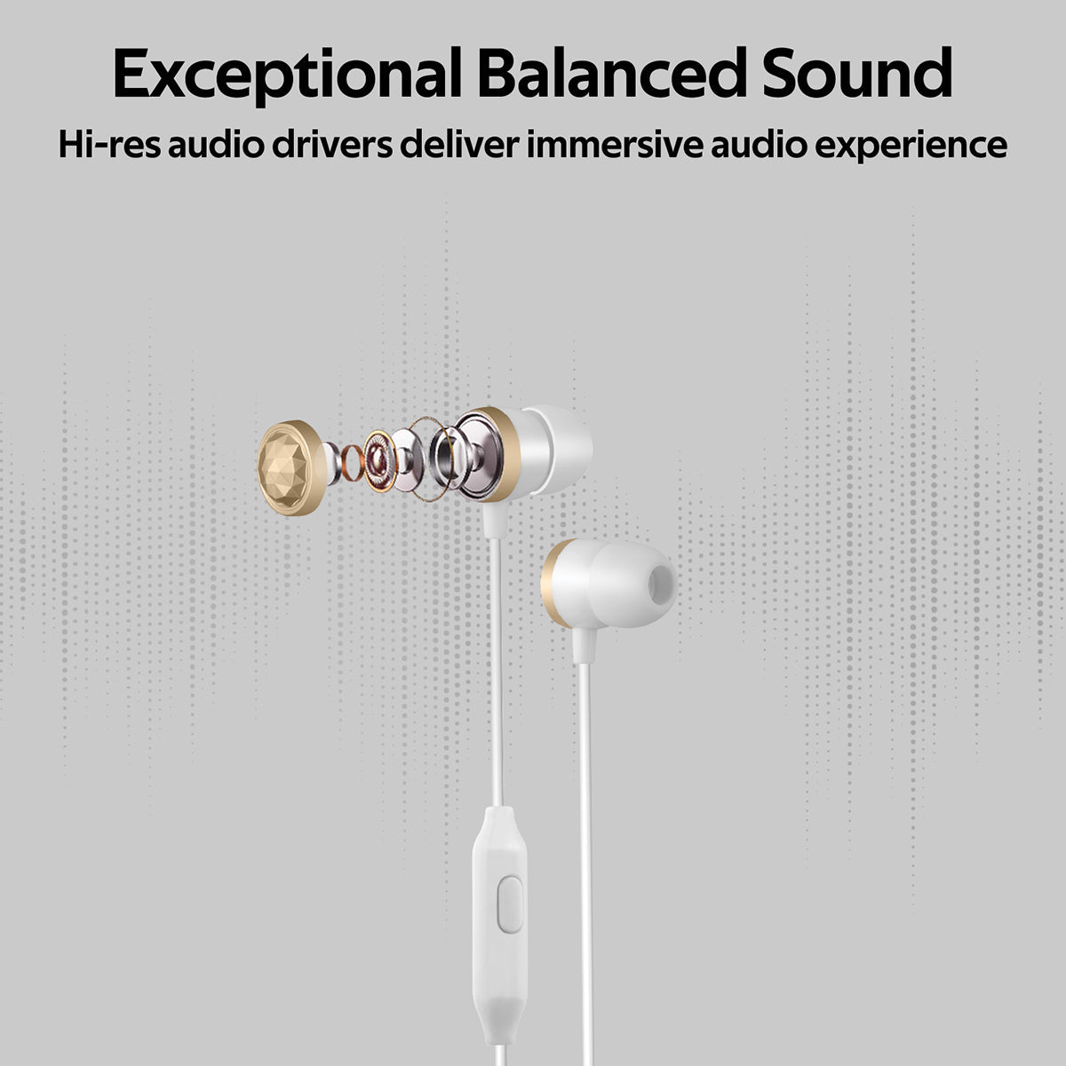 Promate - In-Ear Wired Headphones, Premium Metallic Hi-Fi Stereo Wired Earphone with Built-in Mic, Comfortable Secure Fit Earbuds, 1.2m Tangle-Free Cord and One-Button Control for Smartphones, Tablets, Pc, MP3 Player, Ingot Gold