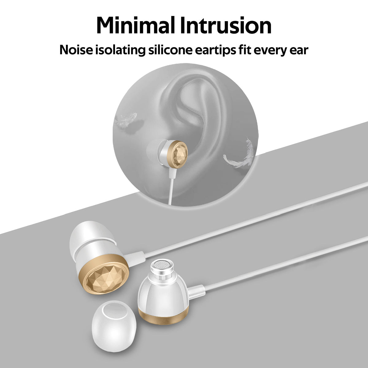 Promate - In-Ear Wired Headphones, Premium Metallic Hi-Fi Stereo Wired Earphone with Built-in Mic, Comfortable Secure Fit Earbuds, 1.2m Tangle-Free Cord and One-Button Control for Smartphones, Tablets, Pc, MP3 Player, Ingot Gold