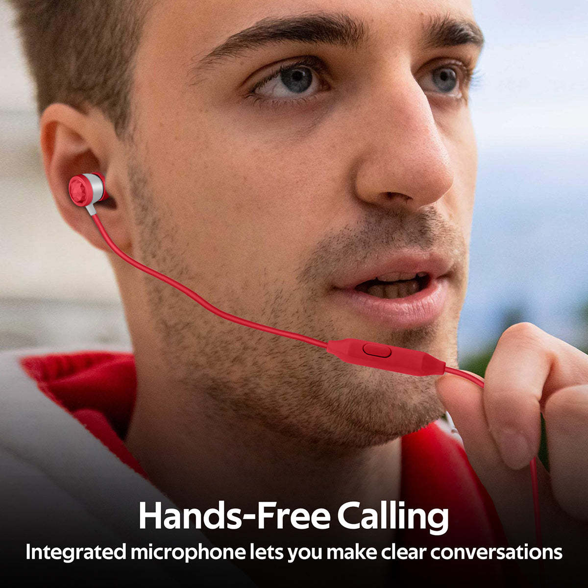 Promate - In-Ear Wired Headphones, Premium Metallic Hi-Fi Stereo Wired Earphone with Built-in Mic, Comfortable Secure Fit Earbuds, 1.2m Tangle-Free Cord and One-Button Control for Smartphones, Tablets, Pc, MP3 Player, Ingot Red