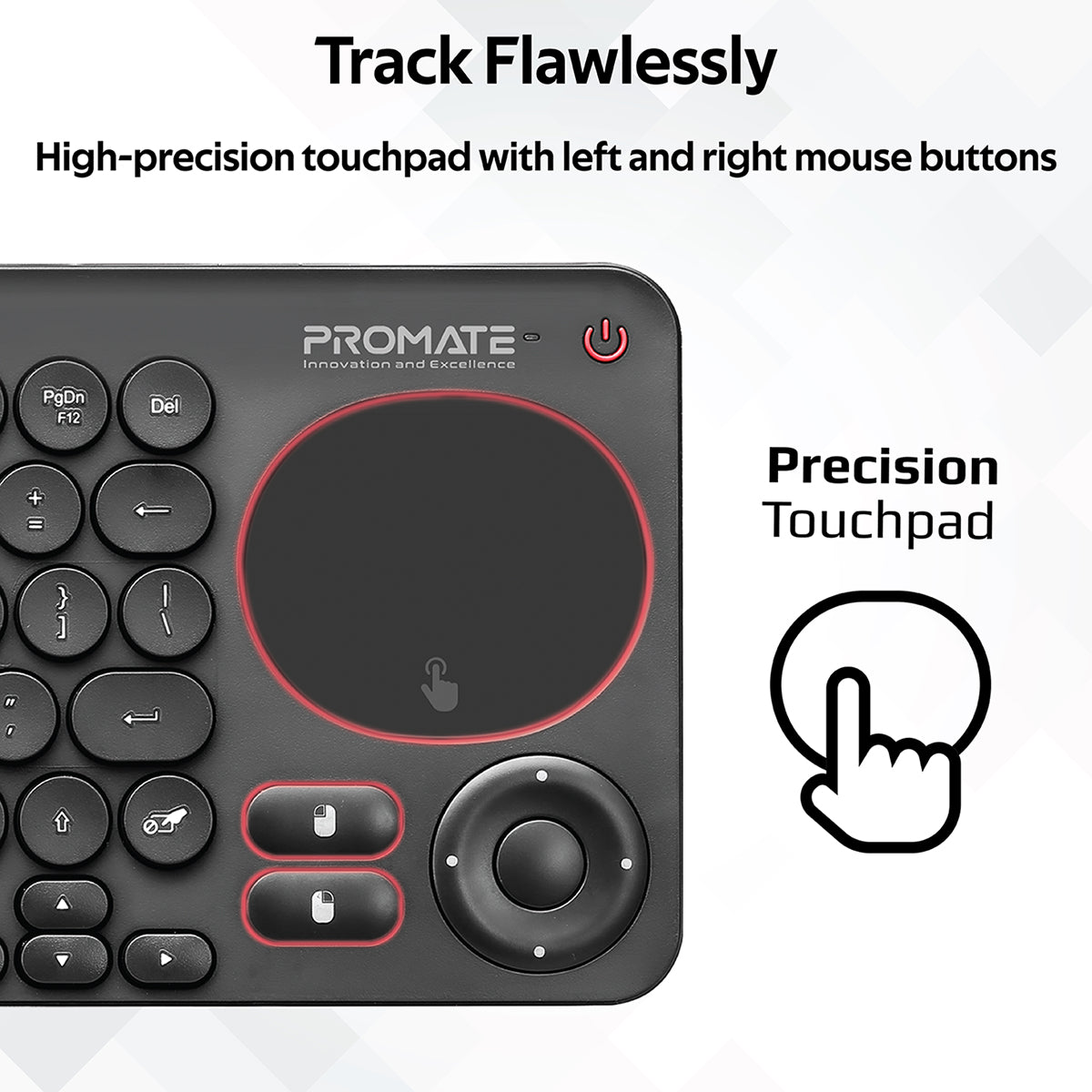 Promate Bluetooth Keyboard with Touchpad, All-In-One 2.4Ghz Wireless/Bluetooth v5.0 Multimedia Keyboard with Built-In Touchpad Mouse, Precision Tracking, Multi-Device Pairing and IR TV Remote Controller, KeyPad-1 Arabic / English