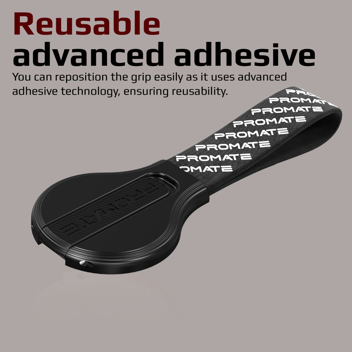 Promate Finger Strap Phone Holder, Multifunction Finger Grip Stand with Reusable Adhesive, Kickstand Function and Quick-Snap Technology for Smartphones and Tablets, KickStrap-1 Black
